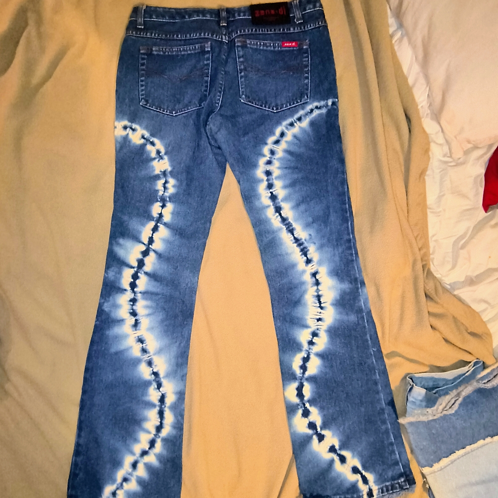 Blue Tie-Dye Flare Jeans